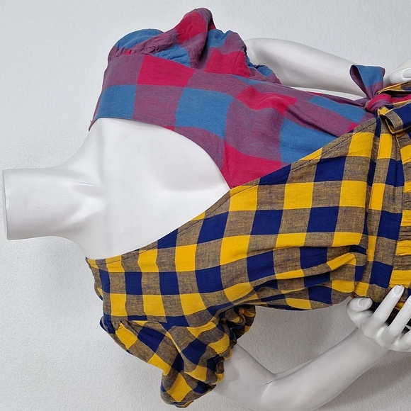 Urban Outfitters Retro Bohemian Anna Linen Blend Mixed Plaid Midi Wrap Dress S - Picture 3 of 12